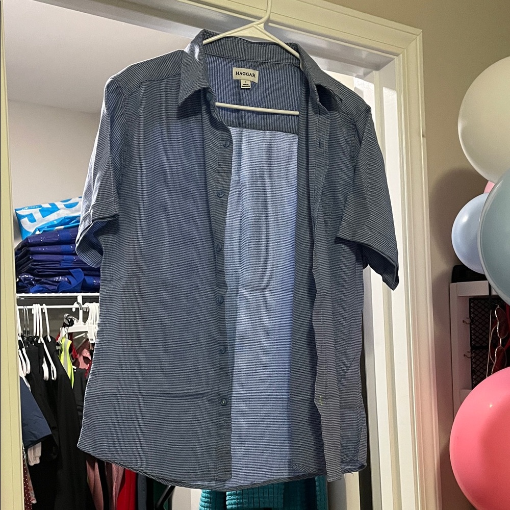 Haggar Blue Casual Button Down Shirt